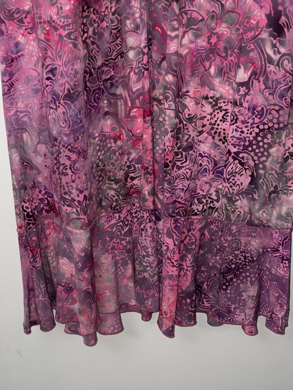 Santiki Sun Dress M Pink & Orange Batik Bohemian Floral Crochet Trim Smock Back - Picture 5 of 10
